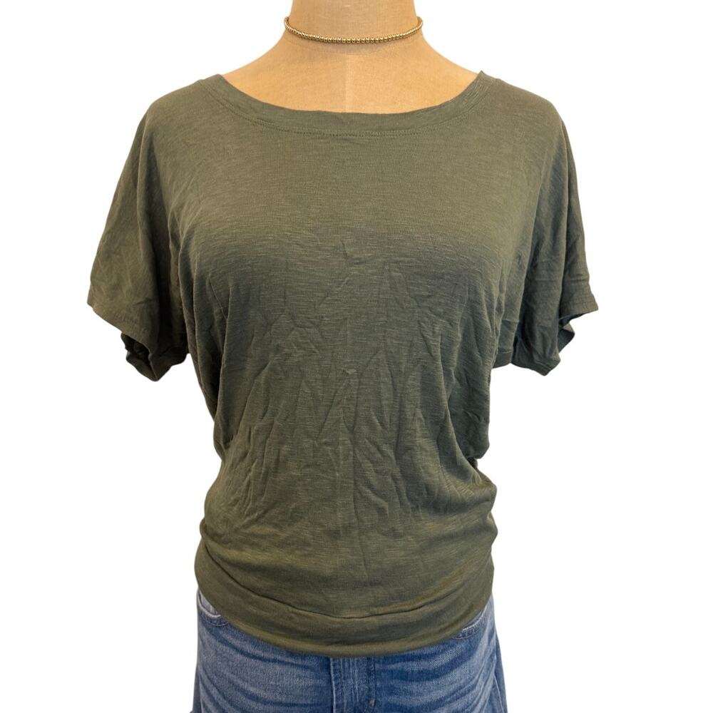 ST. TROPEZ West Olive Solid Casual Loose fit Blouse Shirt Top Women S Cotton